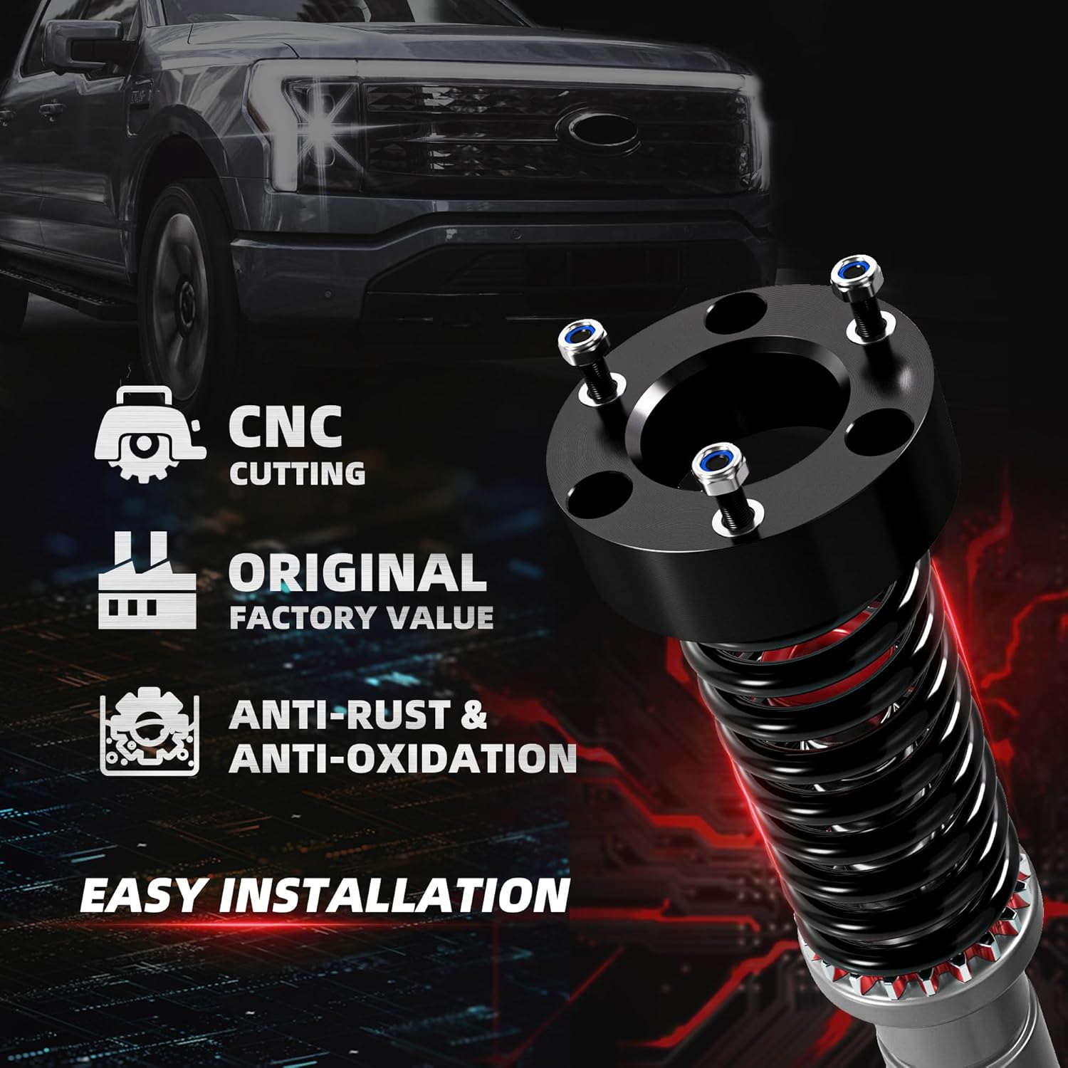 3" Leveling Lift Kits for F150 2004-2023, 3in Front Chassis Level Kit Compatible With Ford F-150 2WD 4WD 2pcs Auminum Suspension Strut Spacers Work On shock Absorber