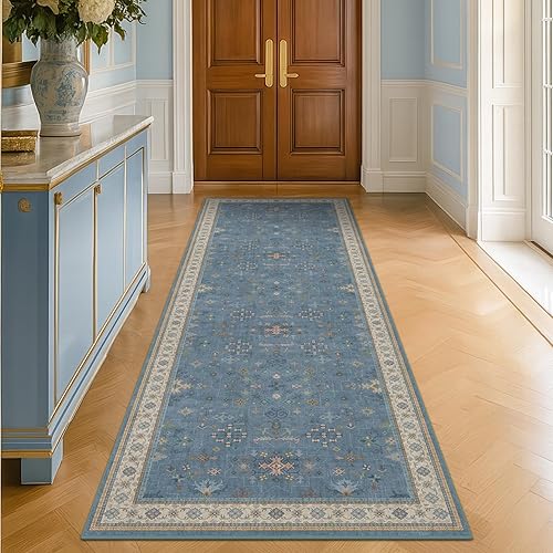 Miniatura 113 de Alfombra de Pasillo de Baño Lavable Oushak 2x5 - Floral Pastel Bohemio Ecléctico, Alfombra Pequeña Antideslizante de Pelo Bajo Resistente a Manchas