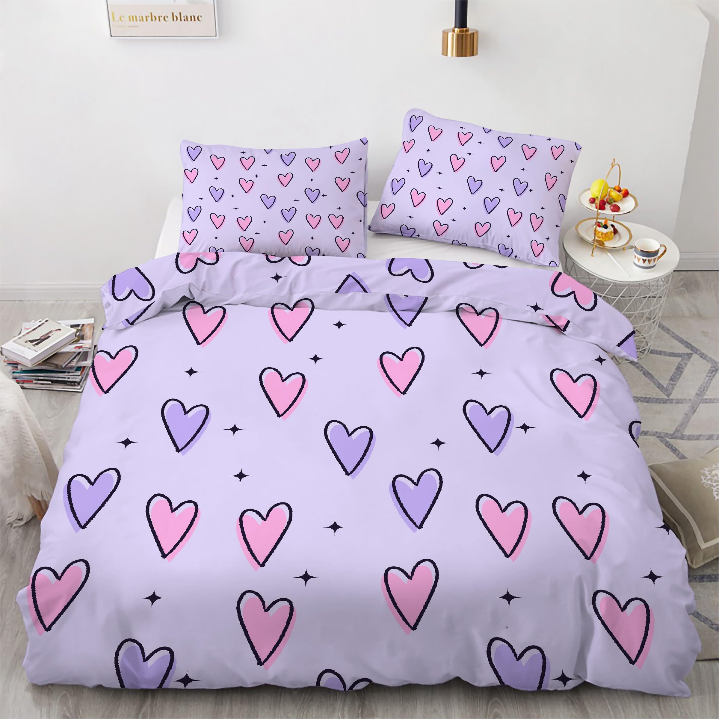 Parure de lit violet 160x200 pour chambre parentale housse de couette artistique
