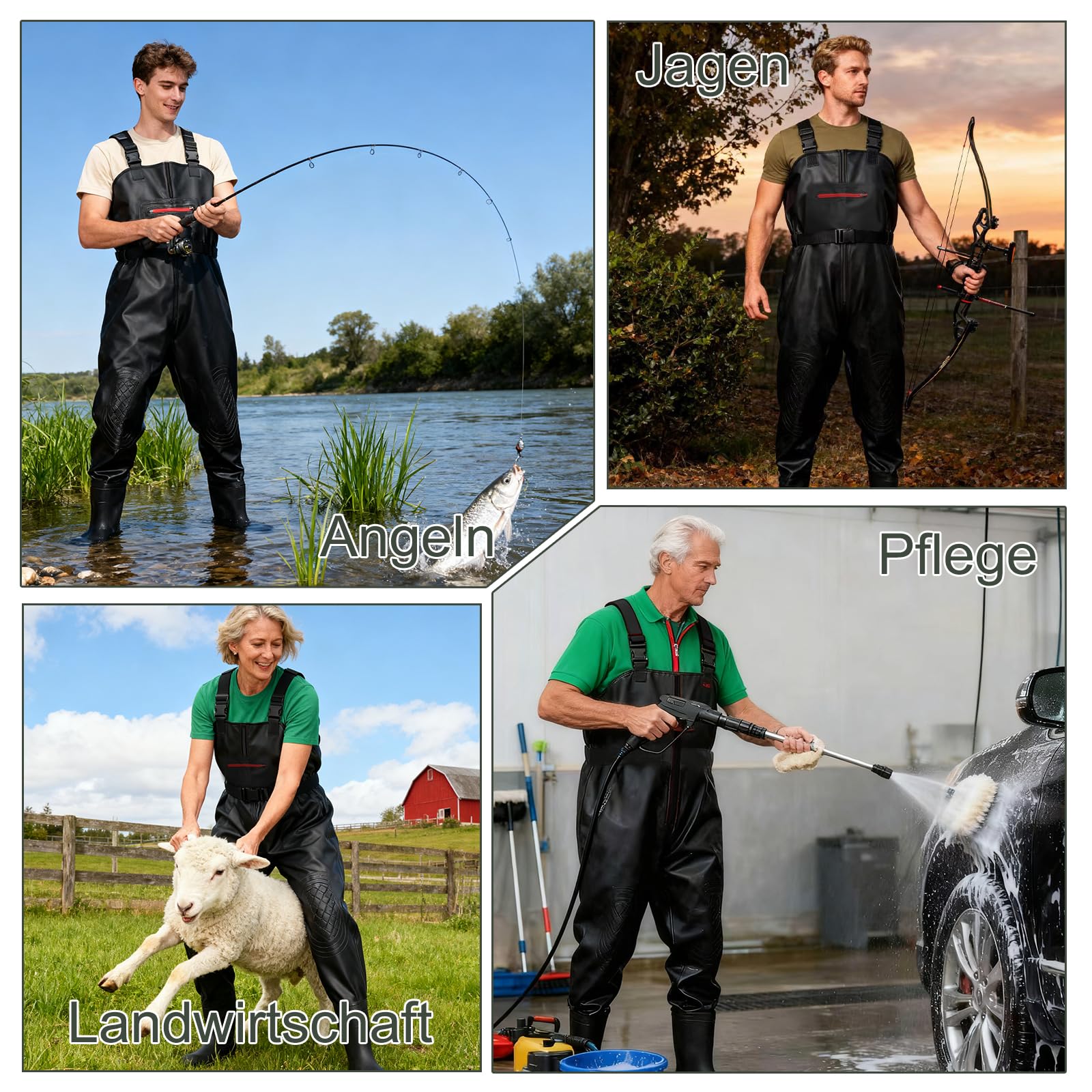 Wathose Herren wasserdicht Anglerhose, Verstärkte PVC-Anglerbekleidung mit Anti-Rutsch-Sohle Gr. 43-46, fällt klein aus bitte größer bestellen, Verstellbare Schulterträger, Angeln, Farmarbeit, Outdoor