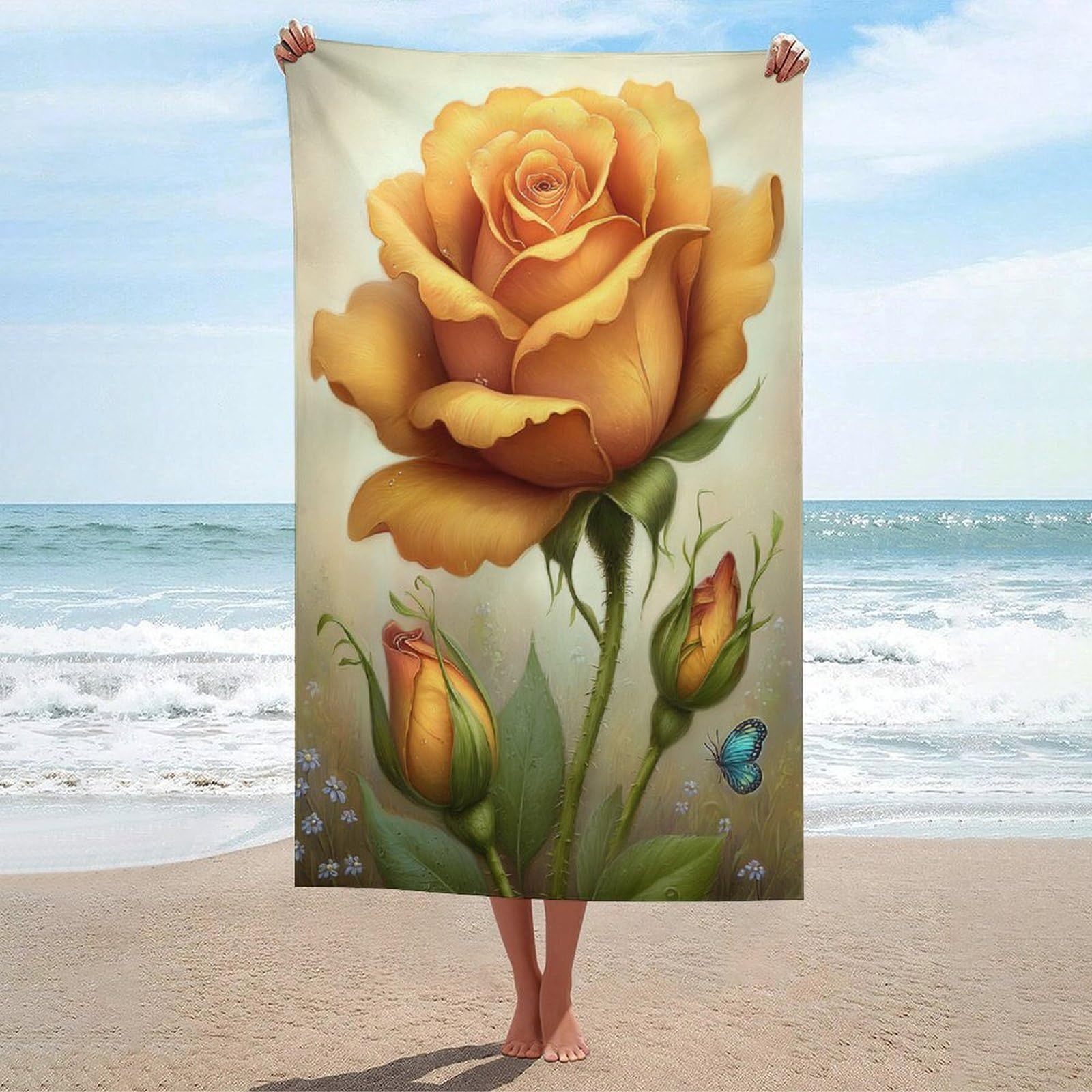 LSRCPD Orange Rose Luminous Warm Petals Beach Towel Sand Free Microfiber Large Shower Towels Multipurpose Absorbent for Bathroom Pool 130x80 CM