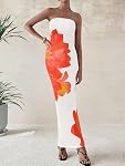 PRETTYGARDEN Women Summer Strapless Maxi Dress Bodycon Floral Sexy Long Wedding Guest Dress Formal Tube Mesh Cocktail Dresses