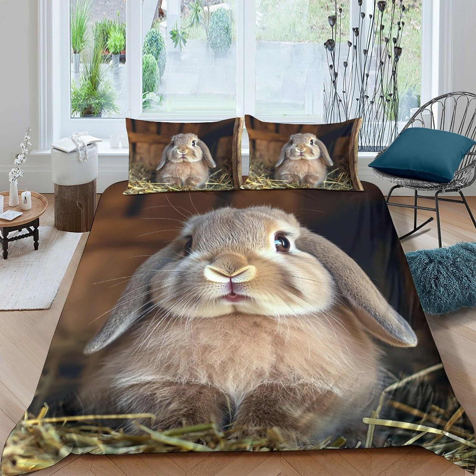 Ctjqhvkz Style-4 3D Printed Bunny Meadow Fitted Sheet Microfiber Soft Breathable Hay Rabbit Bed Cover For Bedroom Decor Protection Single（135X200cm）