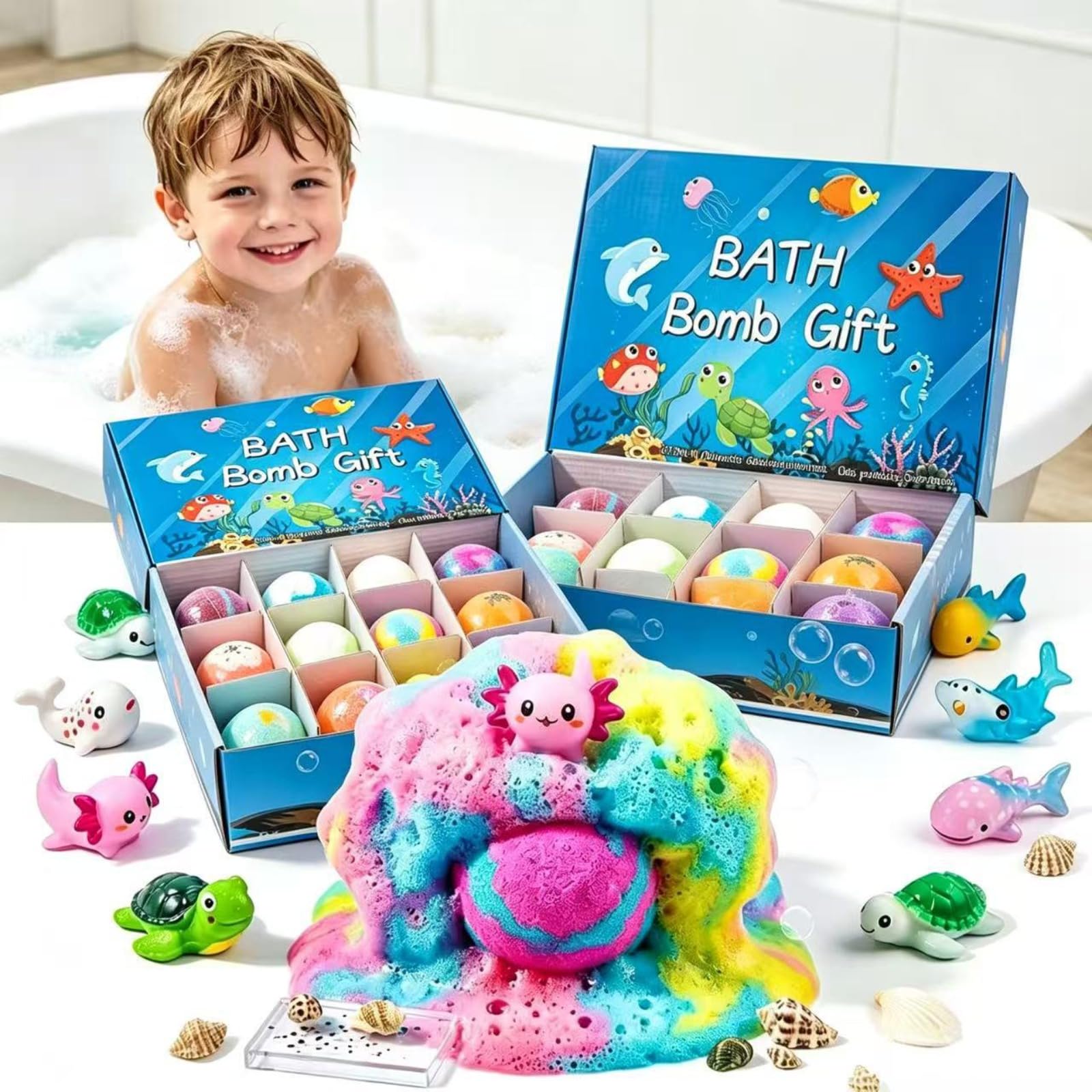12Stück Bath Bomb Gift Set for Kids,Badekugeln kinder mit überraschung, Natrual und organische Blase Bad Bomben,Badekugeln, Geschenk für Kinder,Schaumbad,Fizzy bath bomb,Bath bombs gift