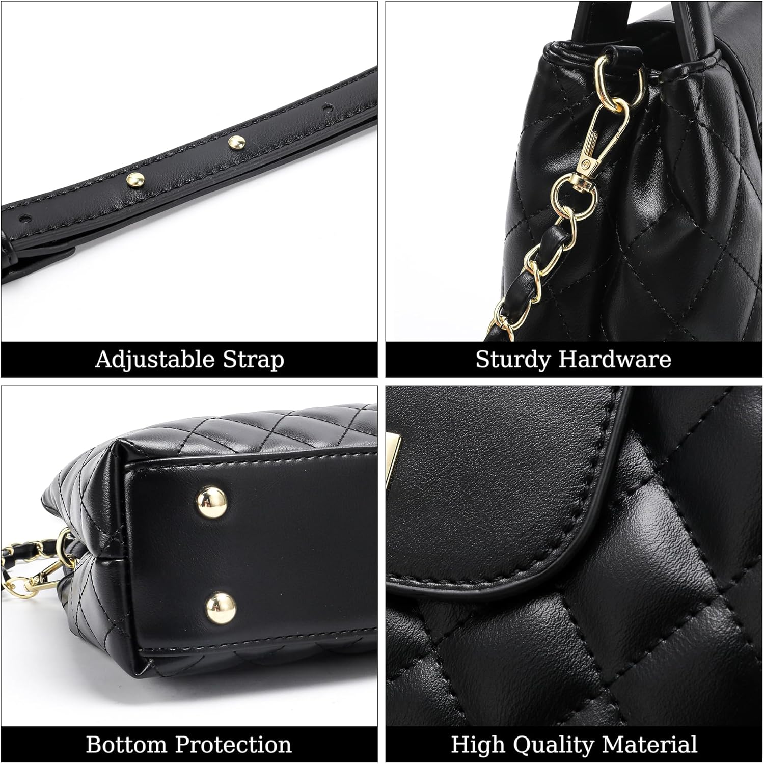 Small Quilted Crossbody Purse for Women, Faux Leather Top Handle Bag with Chain Strap, Elegant Mini Handbag for Daily Use - Image 8