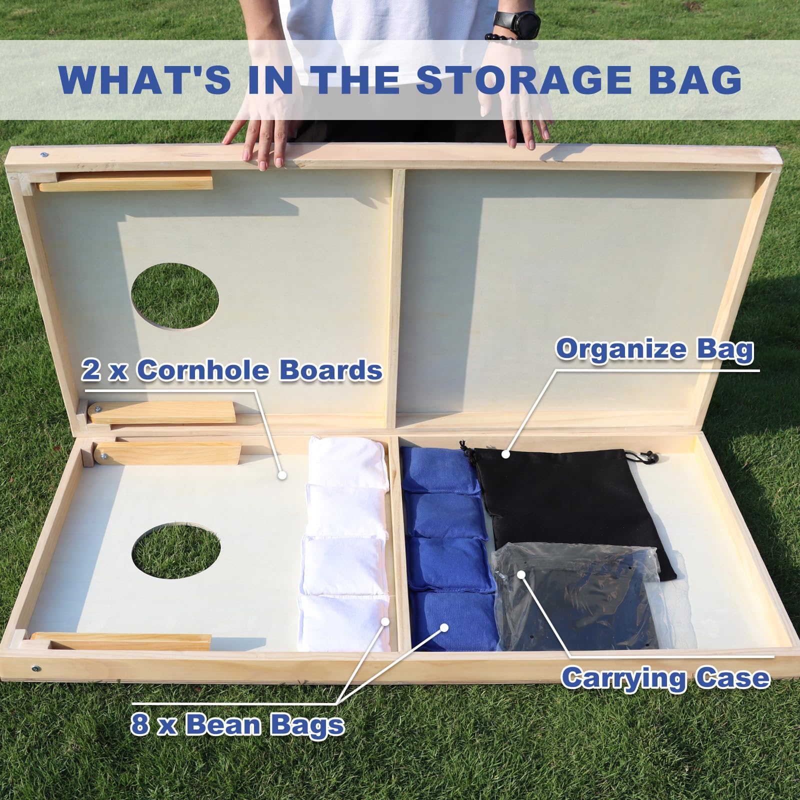 Wakefa Set Corn Hole Boards, 3×2FT Solid Wood Bean Bag Toss Games Set