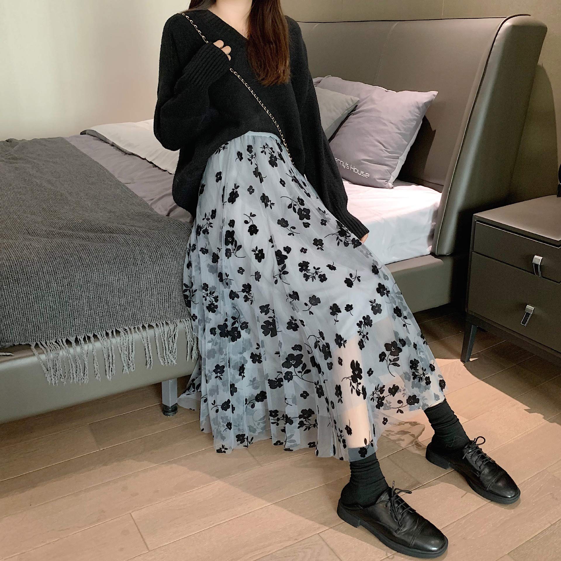 Jupe plissée Femmes Affluent L'Organza Jupe Longue Jupe Florale Jupe Plissée en Mousseline De Soie Florale