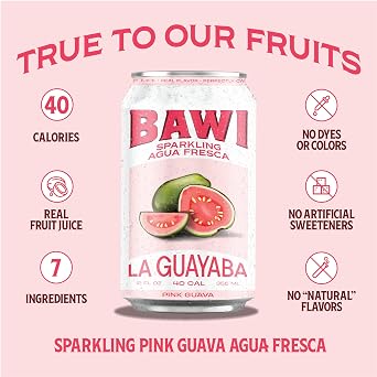 Bawi La Guayaba Sparkling Agua Fresca, Pink Guava with hints of Orange and Hibiscus, 12 Pack, 480 ml