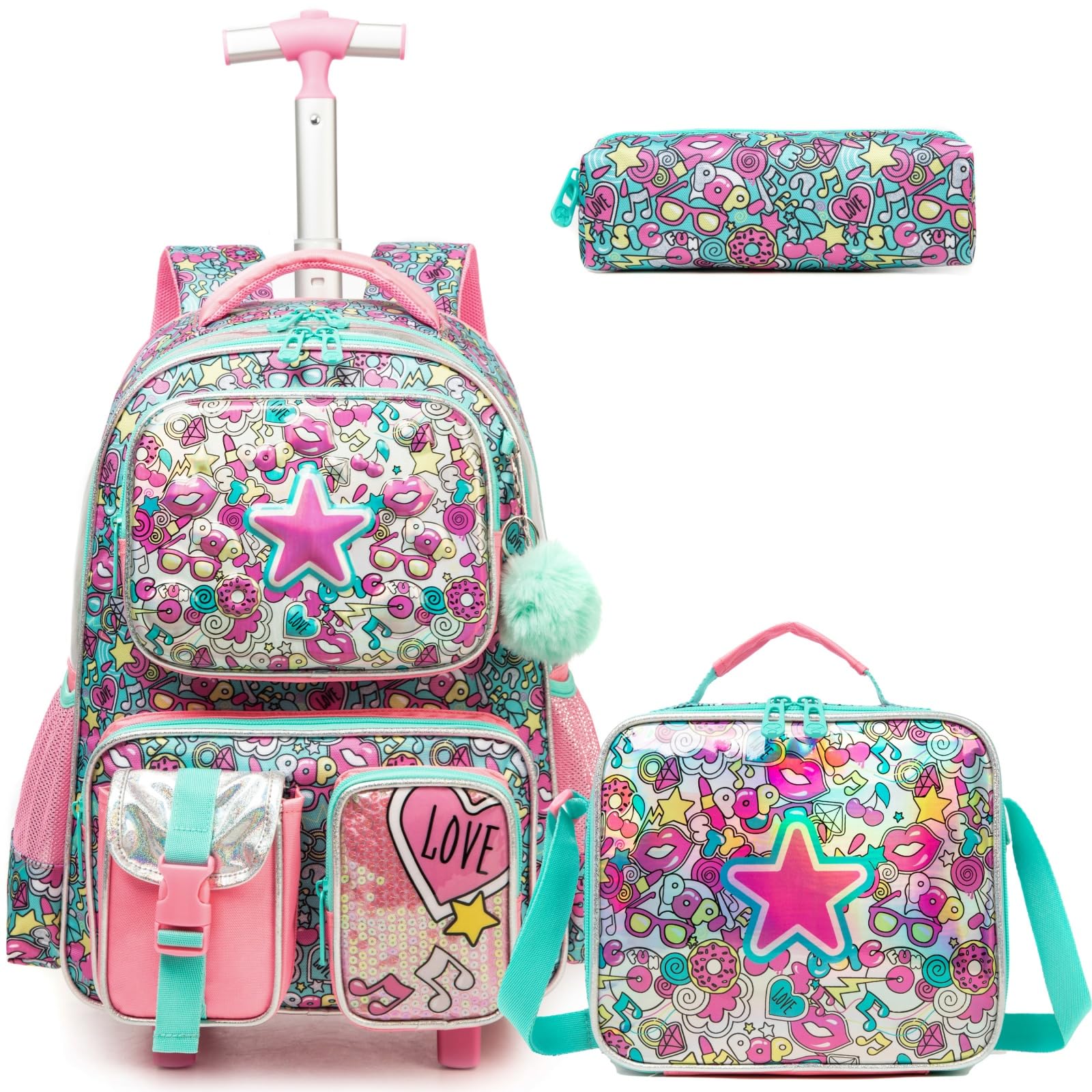 Zaino Trolley Elementare Bambina Ruote Regoli da 17” Viaggio Carrello