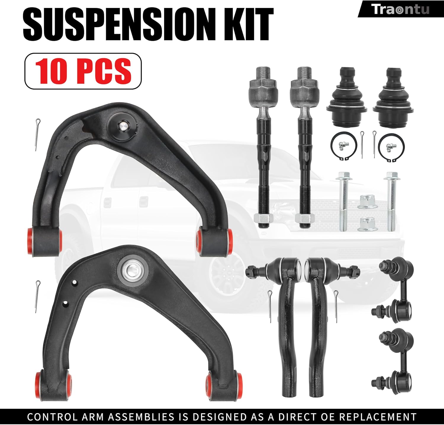 Front End 10pc Suspension Kit for 2005-2019 Nissan Frontier, 2005-2012 Nissan Pathfinder, 2005-2015 Xterra, Upper Control Arms Lower Ball Joints Sway Bars Tie Rods Replacement - 10pc