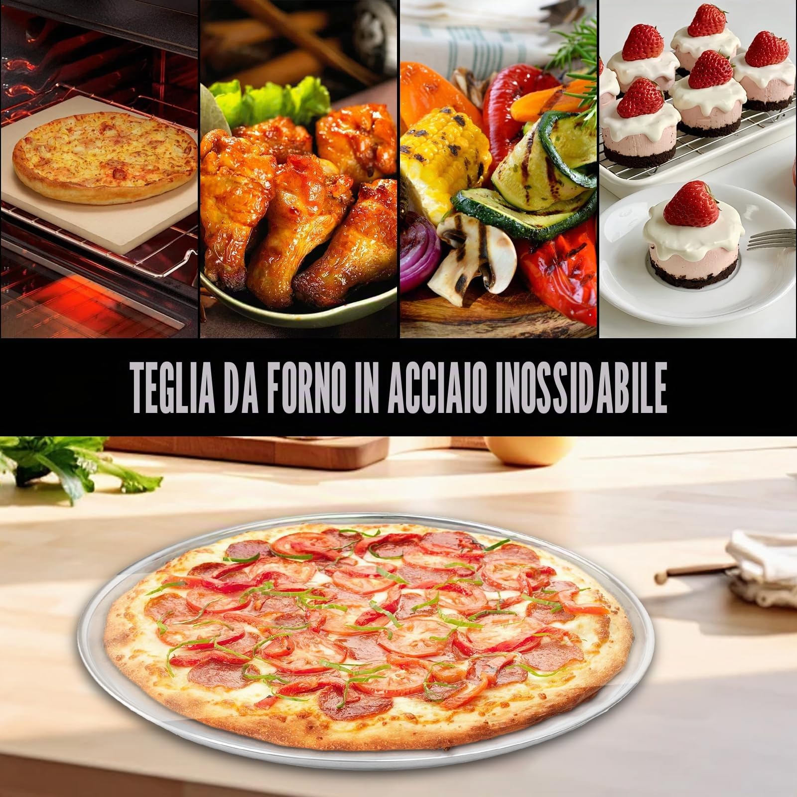 PORFOYO Piatti da Campeggio in Acciaio Inox 30 cm, 4 Set di Piatti in Acciaio Inossidabile Inox, Piatti Rotonde in Acciaio Inox, Stoviglie da Picnic e Campeggio, per Picnic, Campeggio, BBQ