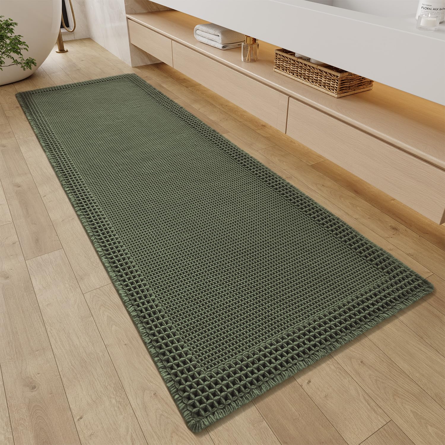 Photo 1 of RESARE Waffle Bath Rug 24"x72" Green