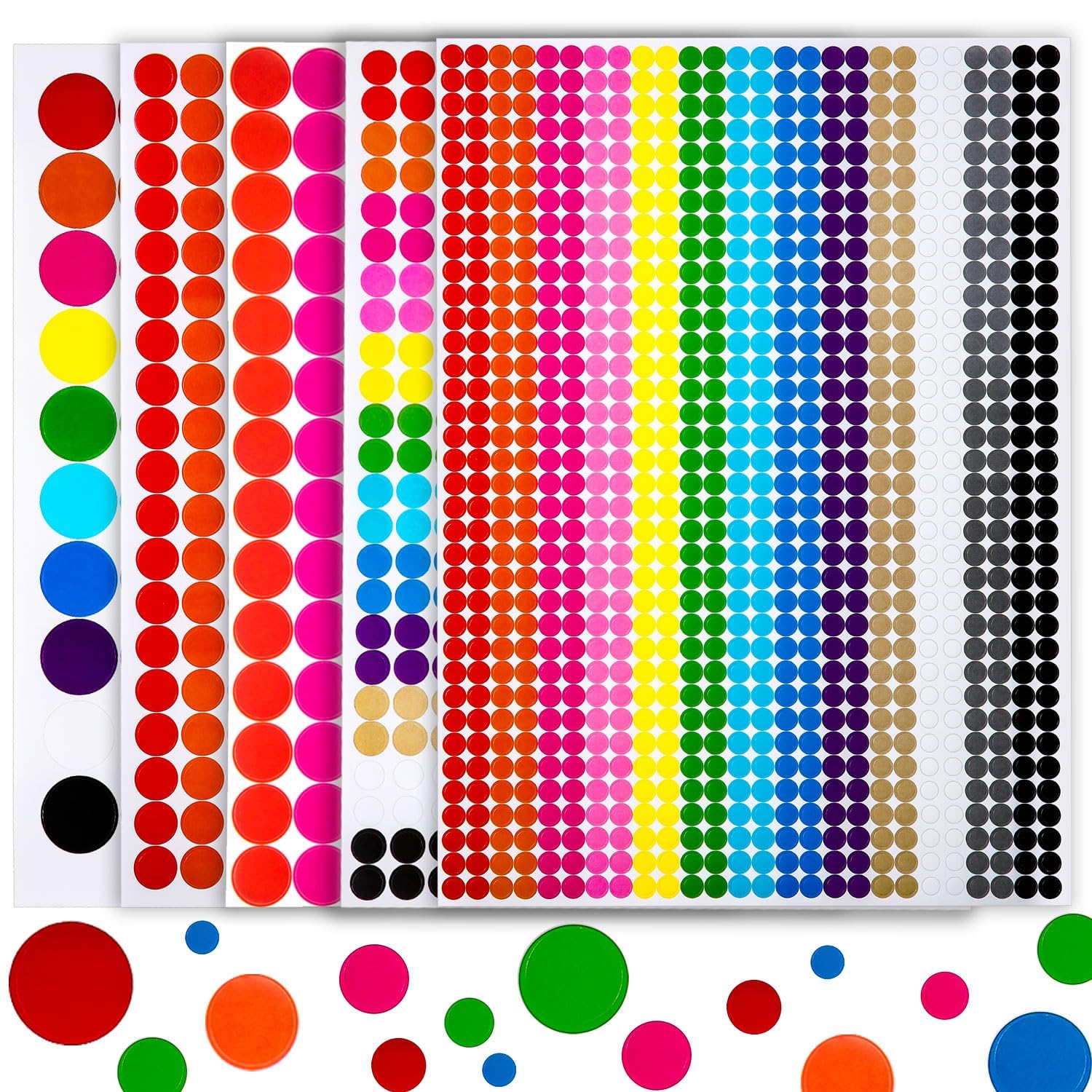 Boao 20 Sheets Polka Dots Stickers Colored Circle Dot Labels Round Coding Labels Stickers Neon Rainbow Color for Office, Classroom, Papers(Colorful)