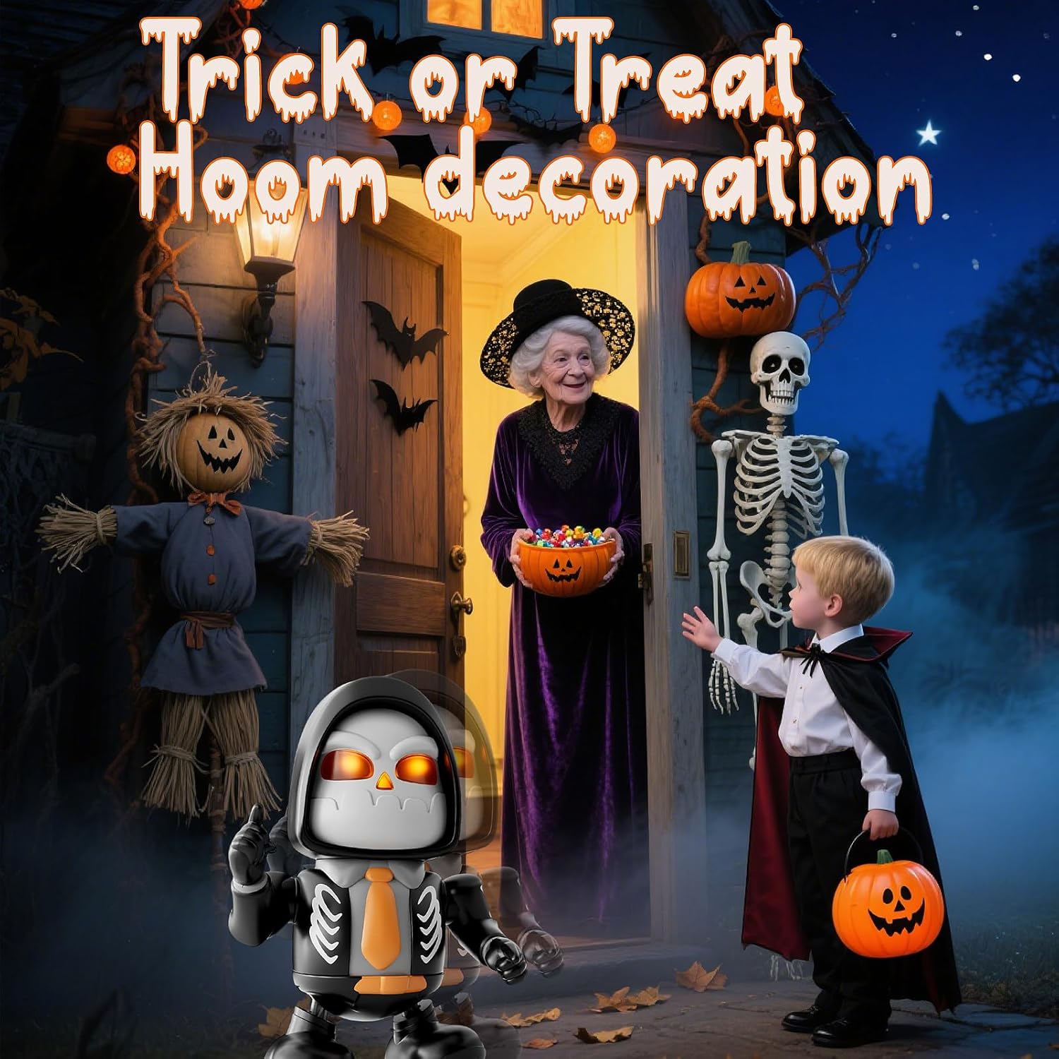 Halloween Sensory Skeleton Dancing Toys – Plays Spooky Music and Features Light Up Eyes, Perfect Halloween Party Decoration and Favor, Fun Interactive Gifts for Kids & Adults