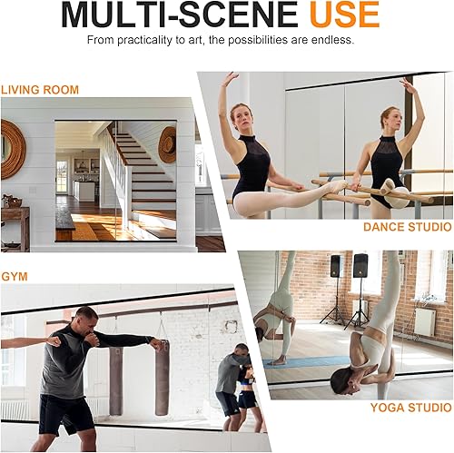 Miniatura 6 de Delma Espejo de gimnasio en casa, 48 x 24 x 2 unidades, vidrio templado grande de cuerpo completo, sin marco, montado en la pared para gimnasio,