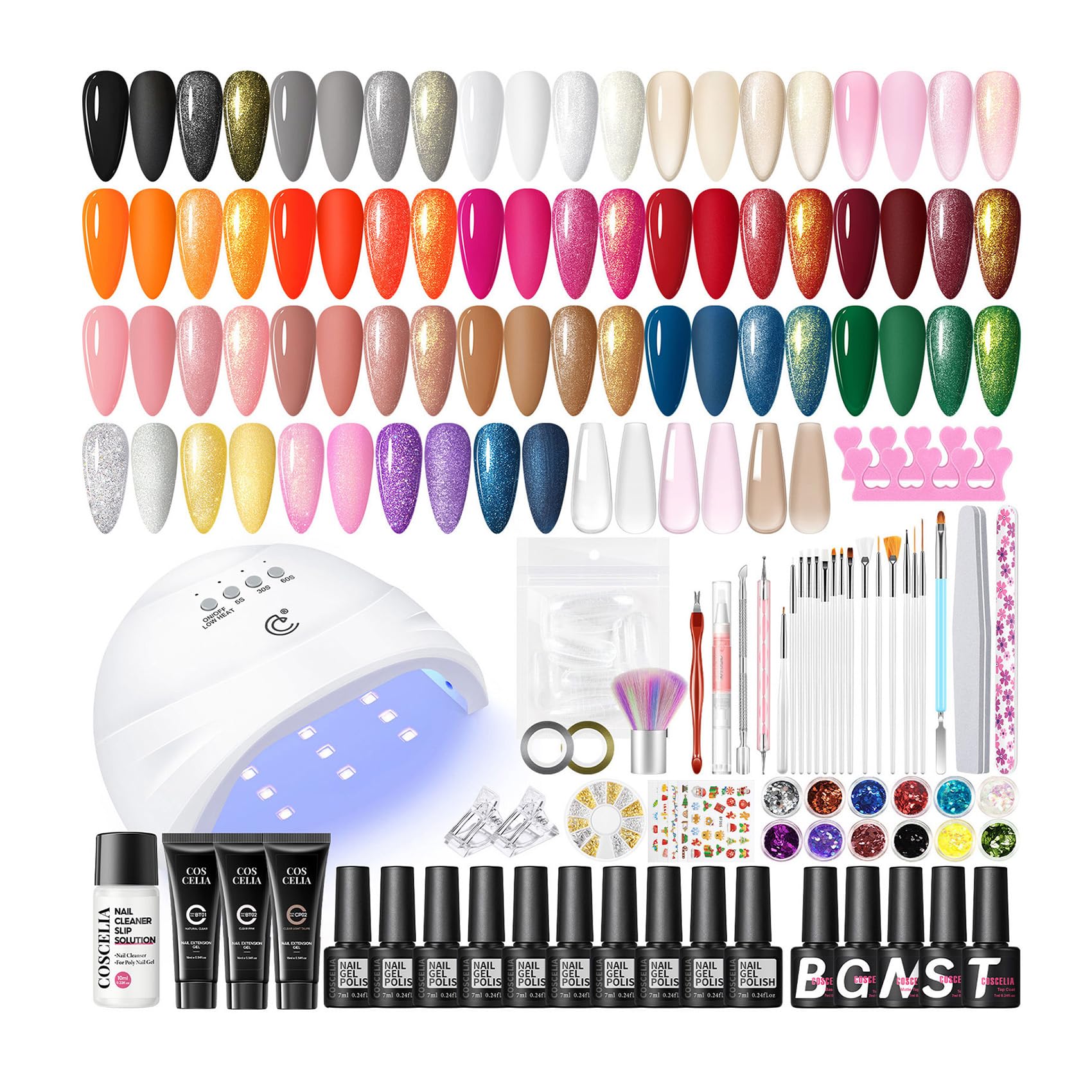 COSCELIA Kit Semipermanente Unghie con lampada UV, 20 Colori Smalto Unghie e 3 PCS Estensione Gel Kit Ricostruzione Unghie Gel Completo con Base y Top Coat Regali per Donne
