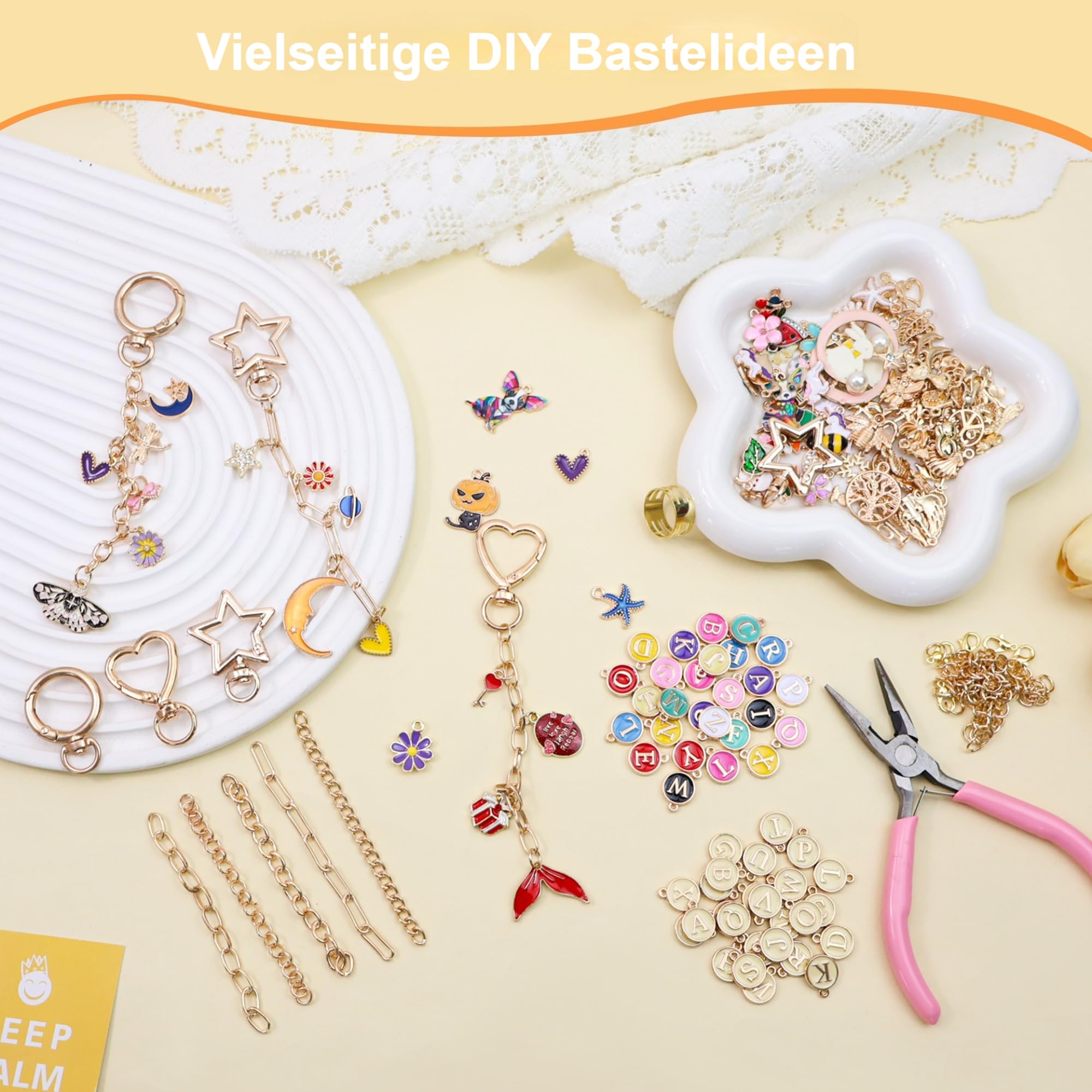 286 Stück DIY Schlüsselanhänger Bastelset, Komplett Handmade Set