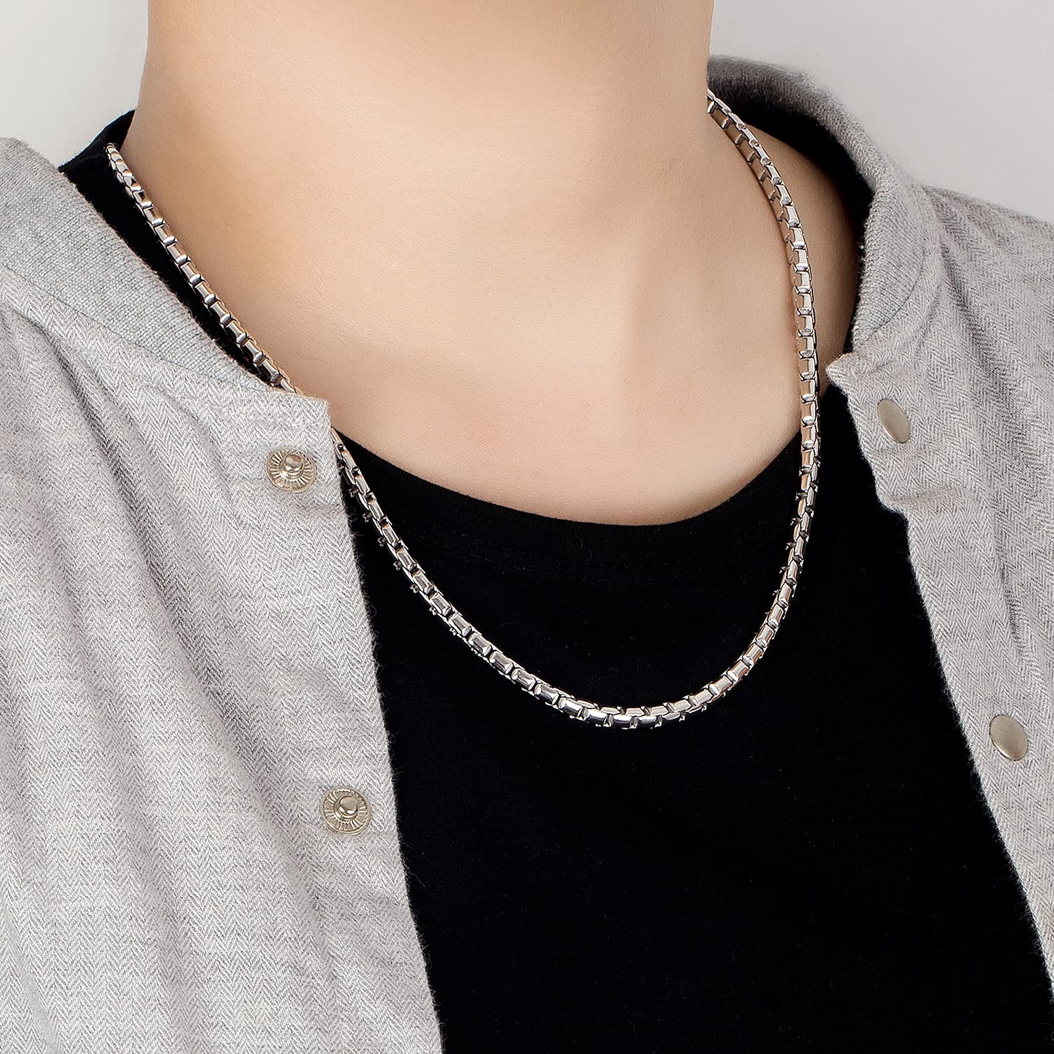 Dankadi - Collar fino (5 mm, en forma de caja de 925, 18 a 26 pulgadas, cadena cuadrada, redonda, caja de cadenas, briolette veneciano Rolo Fine Design italiano, 46 cm – 66 cm, regalo de joyería para