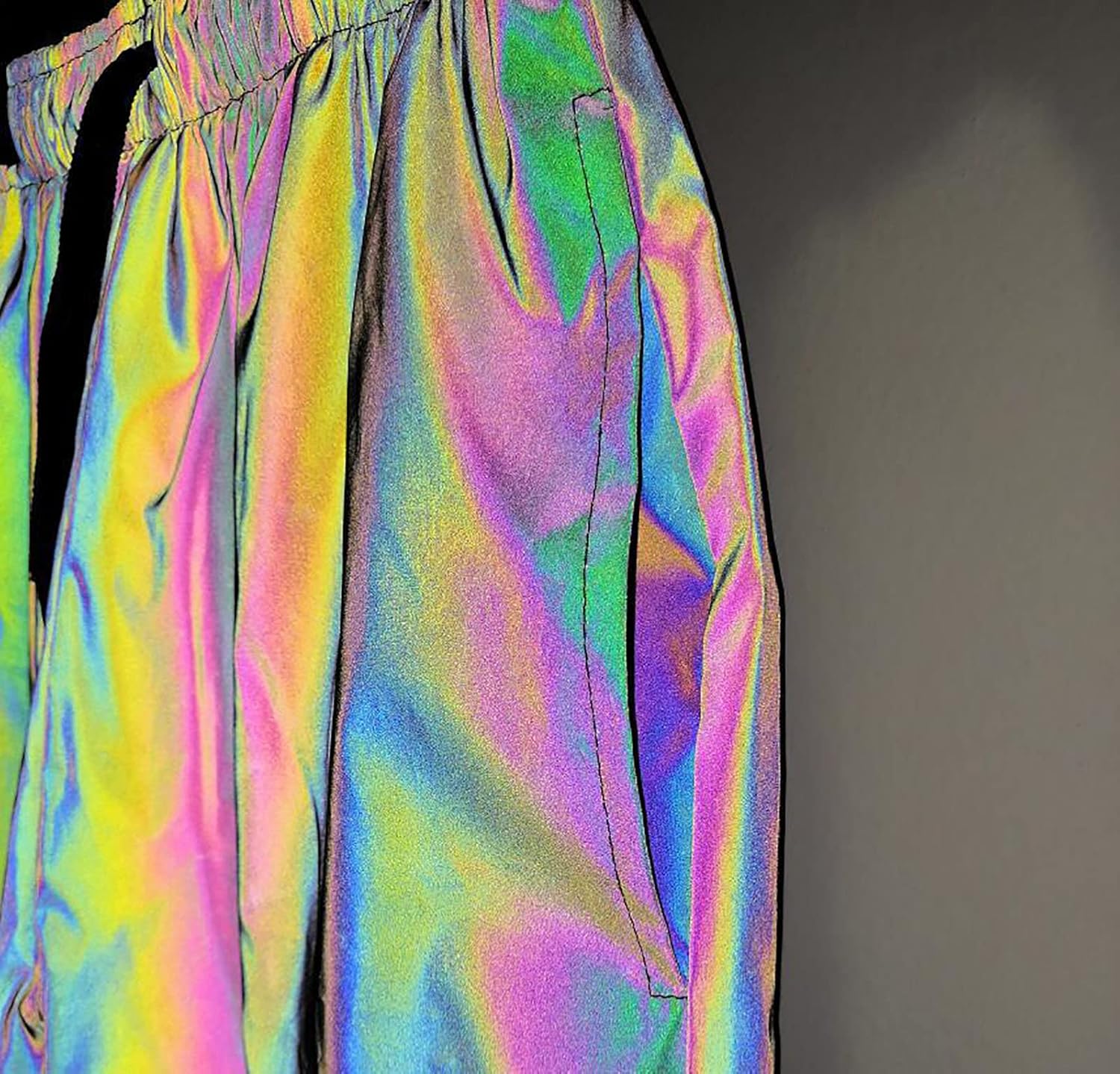 Rainbow Reflective Shorts Men Hip Hop Pants Fluorescent Trousers Casual Night Jogger for Club Bar Party