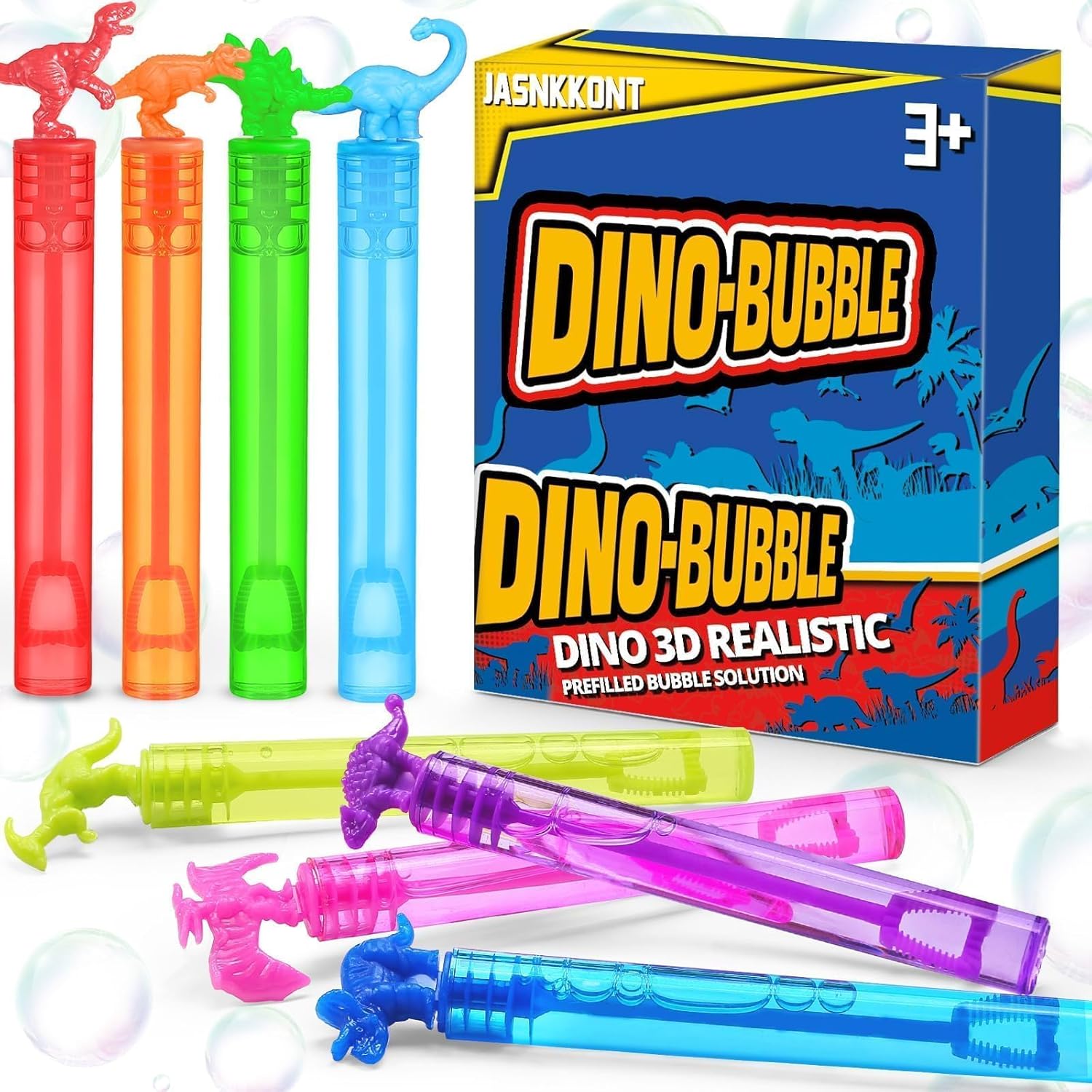 Dinosaur Birthday Decoration, 3D Detail Mini Bubble Wands Bulk 32 Pack, Neon Dino Party Favors Supplies for Kids, Pinata Filler Goody Bag Stuffers, Carnival Prizes, Treasure Box Toys Gift for Girl Boy