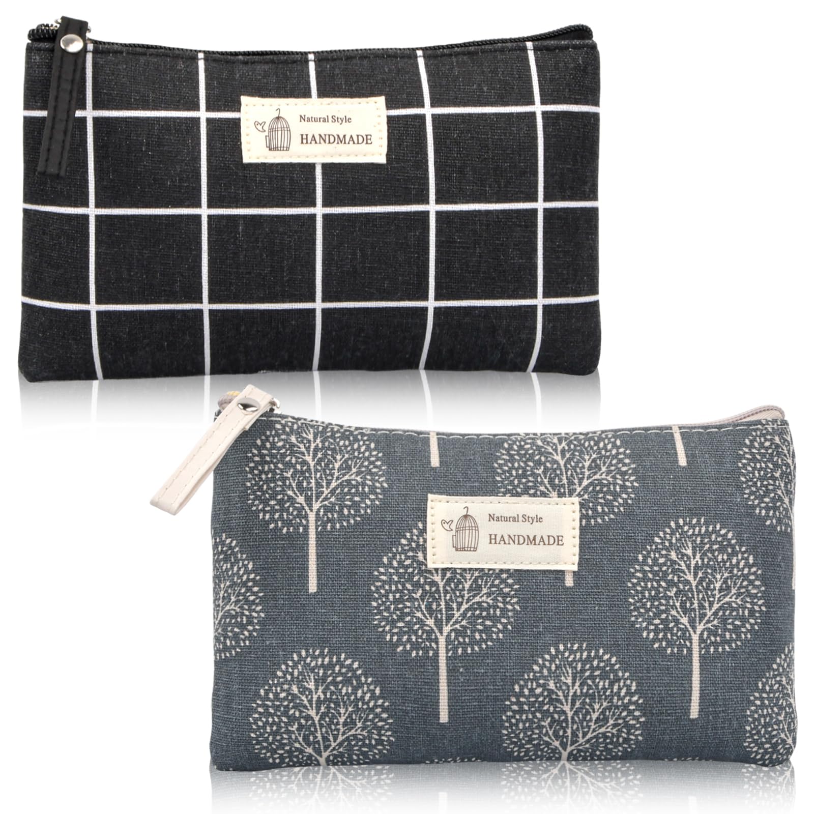 Tibapla 2pcs Bolsas de Lona para cosméticos, Neceser de Viaje Multifuncional, Bolsas de Maquillaje Impresas con Cremallera, Neceser de Maquillaje Portátil para Compras, Viajes, Tarjetas, Llaves, Monedas (A)
