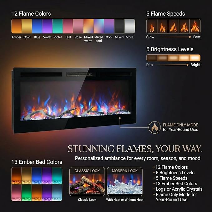 Chimenea Eléctrica Inteligente 50 Pulgadas, Insertar o Montar, WiFi/Alexa miniatura 4