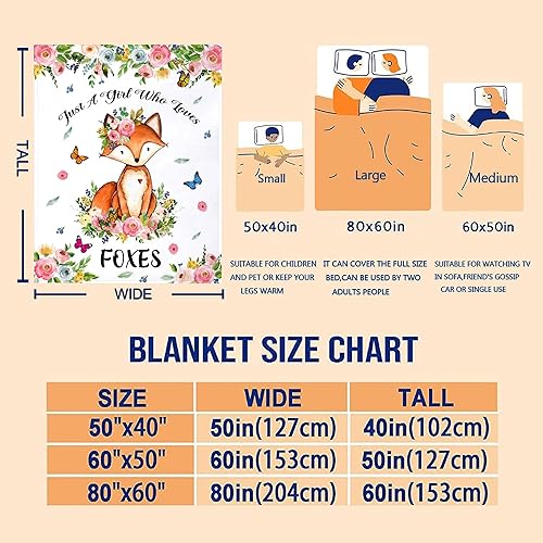 Miniatura 7 de Manta de franela con diseño de zorro con texto en inglés Just A Girl Who Loves Fox, para cama, ropa de cama o sofá, regalos para niños, niñas y