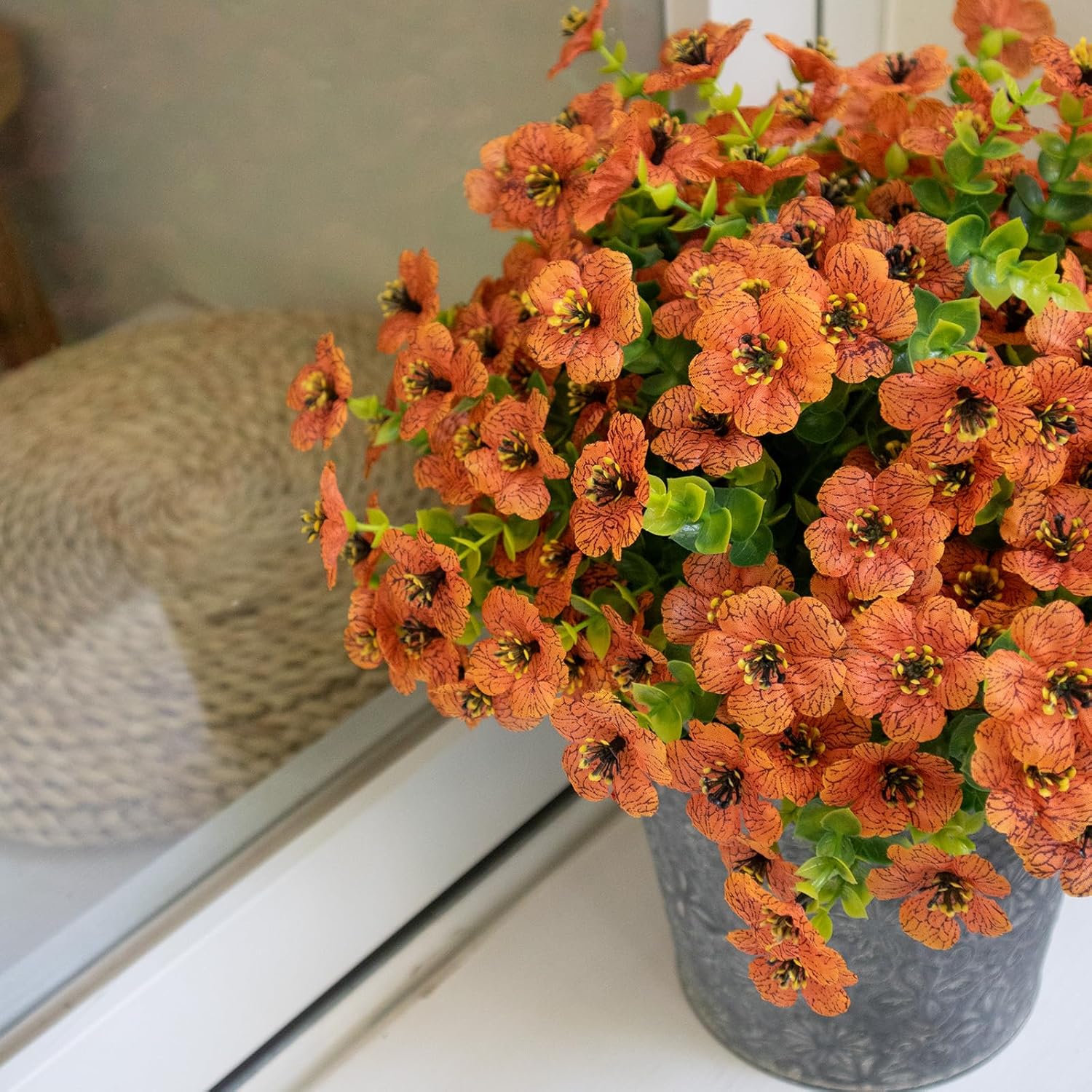 Fall Artificial Flowers for Outdoors, 10 Bundles UV Resistant Artificial Outdoor Flowers, Not-Fading Silk Faux Fall Flowers for Outdoor Planters for Home Garden Porch Decor, Orange - Image 5