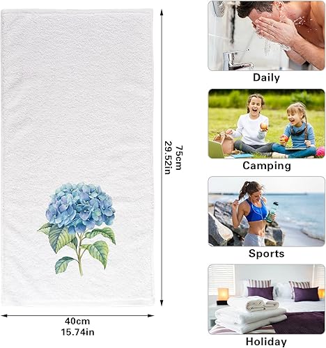 Miniatura 3 de Toallas de mano 100 % de algodón, con hortensias blancas, acuarela, flores azules, para decoración de baño, toallas de lavado suaves y absorbentes