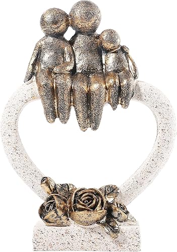 Familia de 3 figuritas Resina de 8 pulgadas de alto pintadas a mano para padres y niños, escultura abstracta de bronce antiguo sobre soporte de