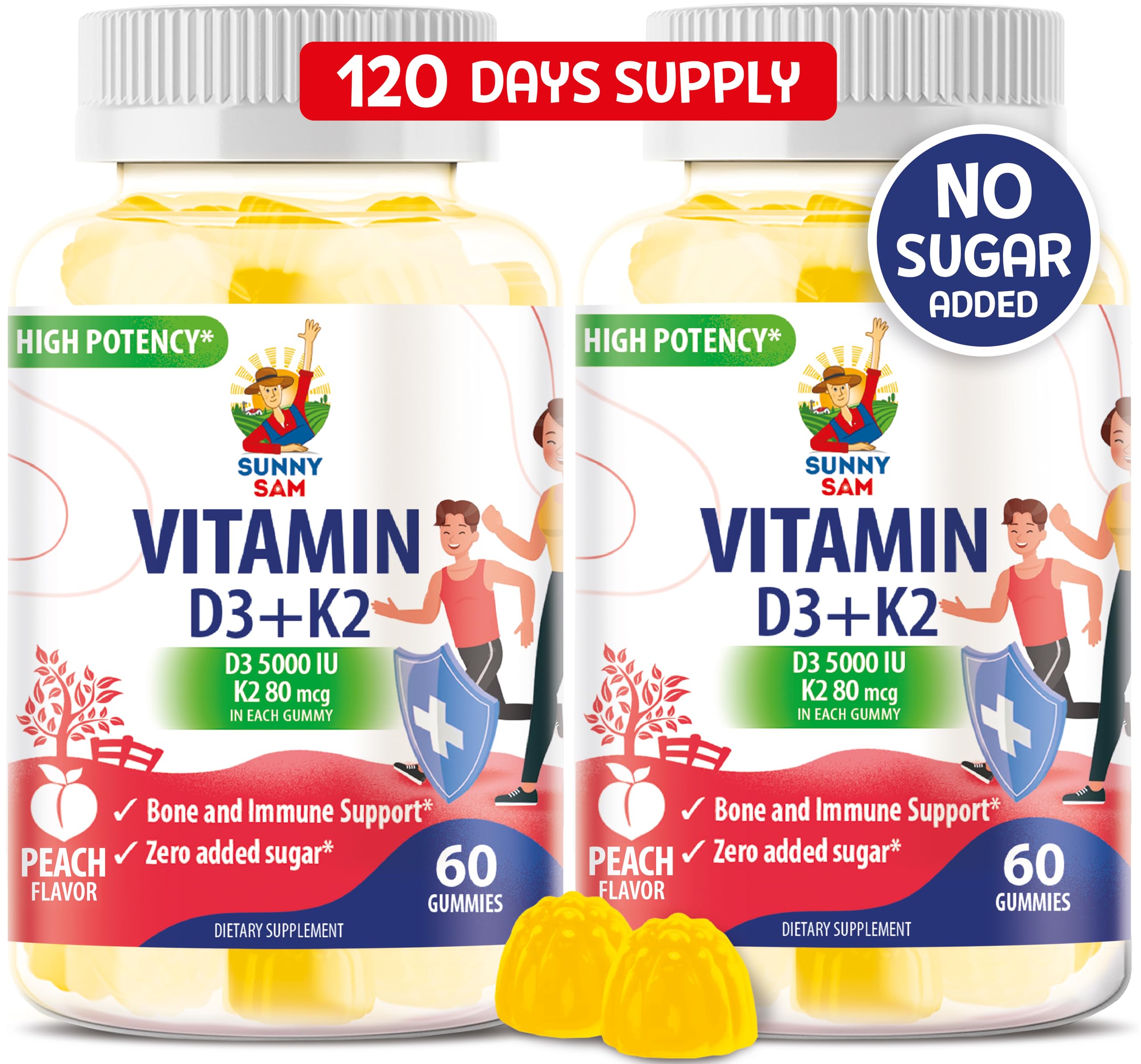 Sugar-Free Vitamin D3 K2 Gummies 5000 IU - Immune & Bone Support Gummies - Vitamin D Gummy Supplement for Adults - High-Absorption, Vegan, Halal, Gluten-Free Chewable Vitamins