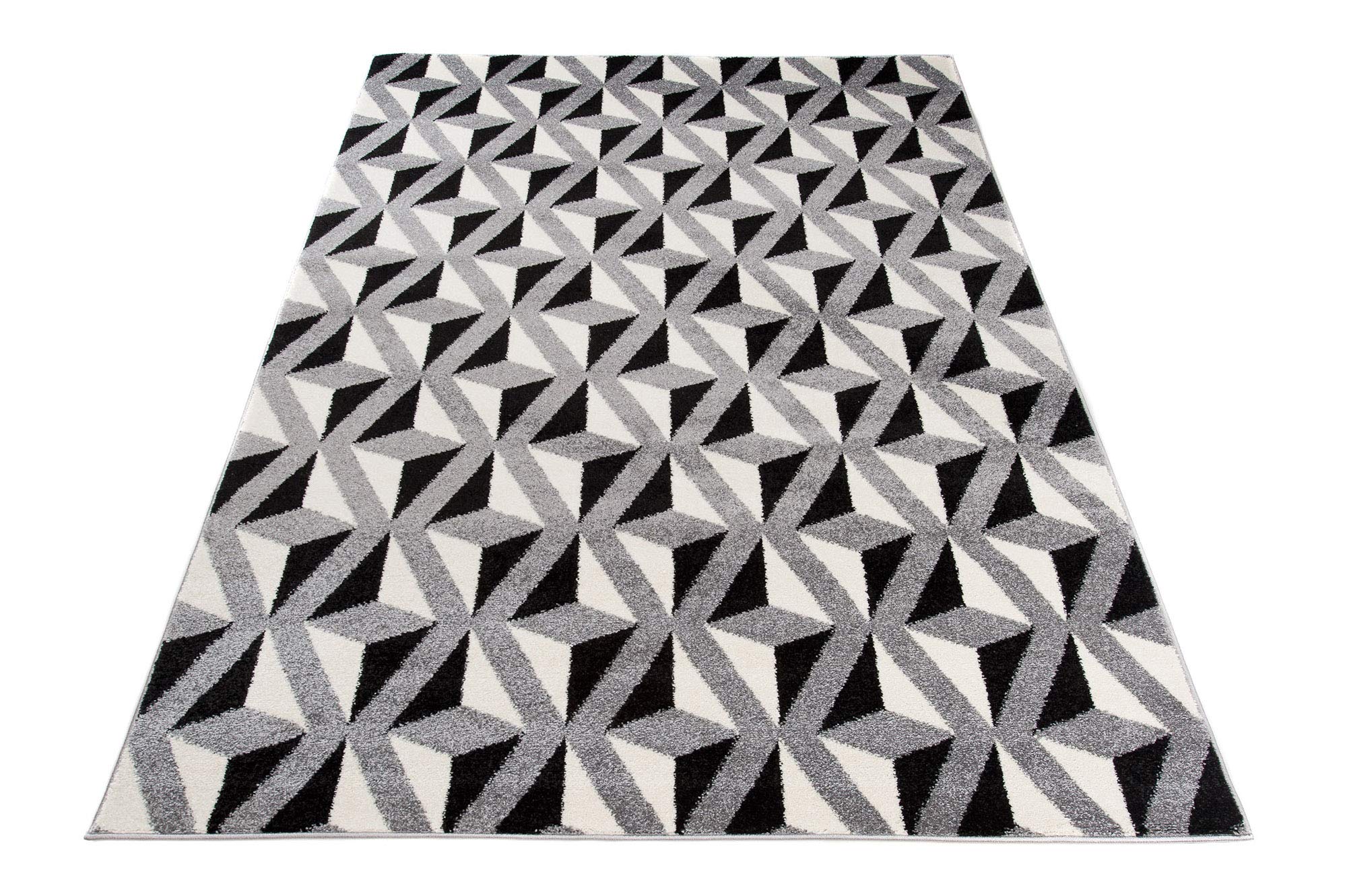 Tapiso MAROKO dywan do salonu, krótkie runo, nowoczesny, geometryczny, kwadratowy, w kratkę, czarno-szary, kremowy, do sypialni, kuchni, Ökotex 140 x 190 cm