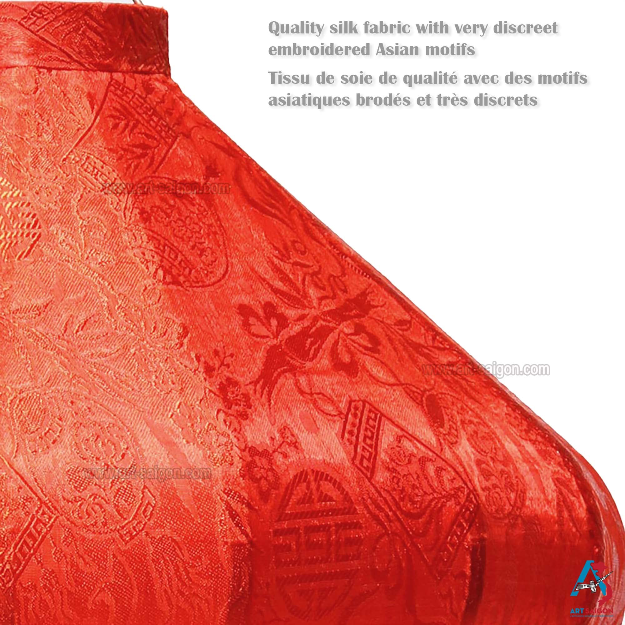 Linterna Asiática de Seda Rojo R - Diámetro Ø47cm - Farolillo Hoi An en Tela, Bambú y Madera - Artesanía Vietnamita y Decoración Asiática (Ref. R40-R)