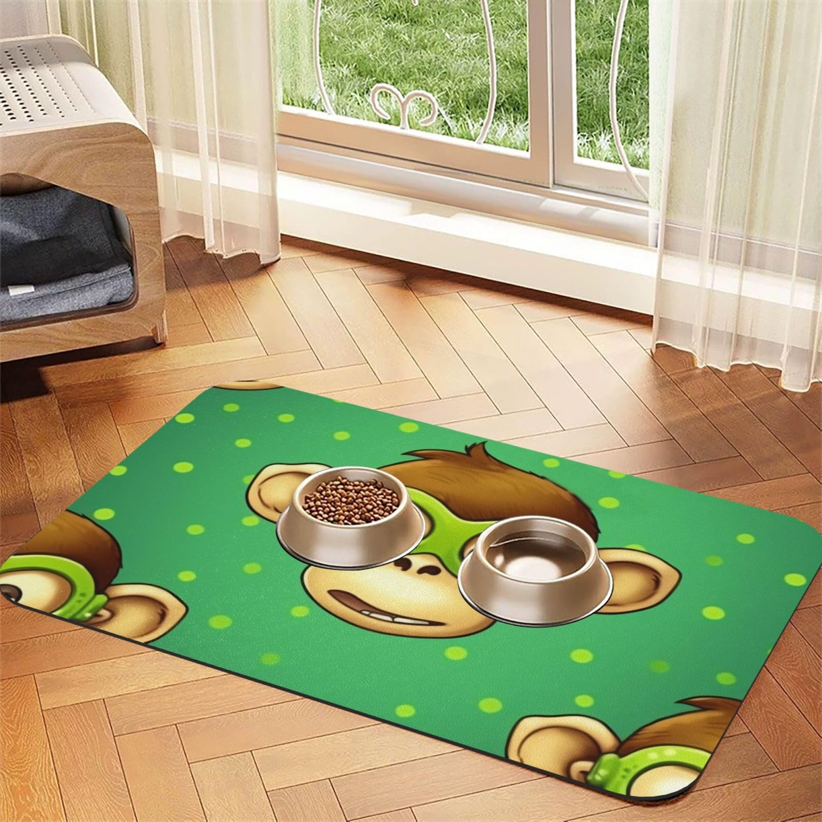 Tapis de nourriture pour chien Green Clever singe 30x45 cm en caoutchouc antidérapant