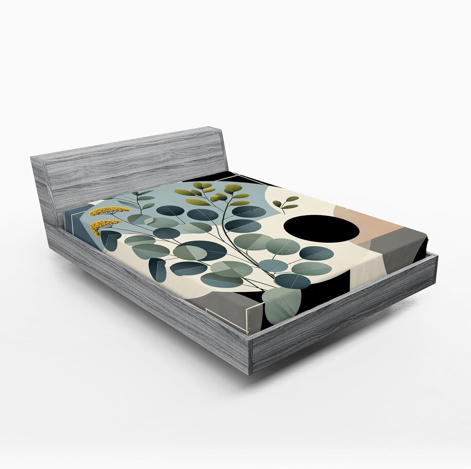 Ambesonne Eucalyptus Leaves Fitted Sheet, Mid Century