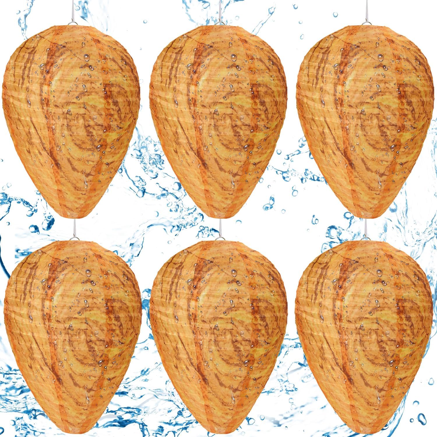 DECYOOL 6 Pack Wasp Nest Decoy Hanging Wasp for Wasps Hornets Yellow Jackets Outdoor Waterproof Material (Orange)