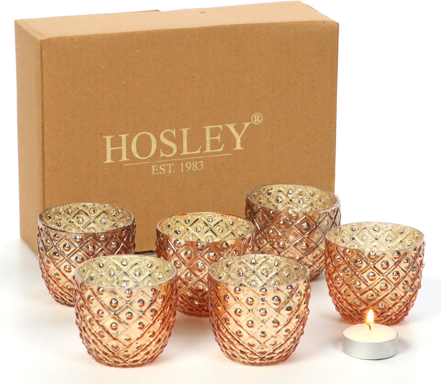 Hosley Set of 6 Antique Gold Speckled Metallic Glass LED Votive Tealight Candle Holder 2.75 Inches Ideal for Bridal Weddings Parties Special Events Spa Aromatherapy Mini Flower Pots O3