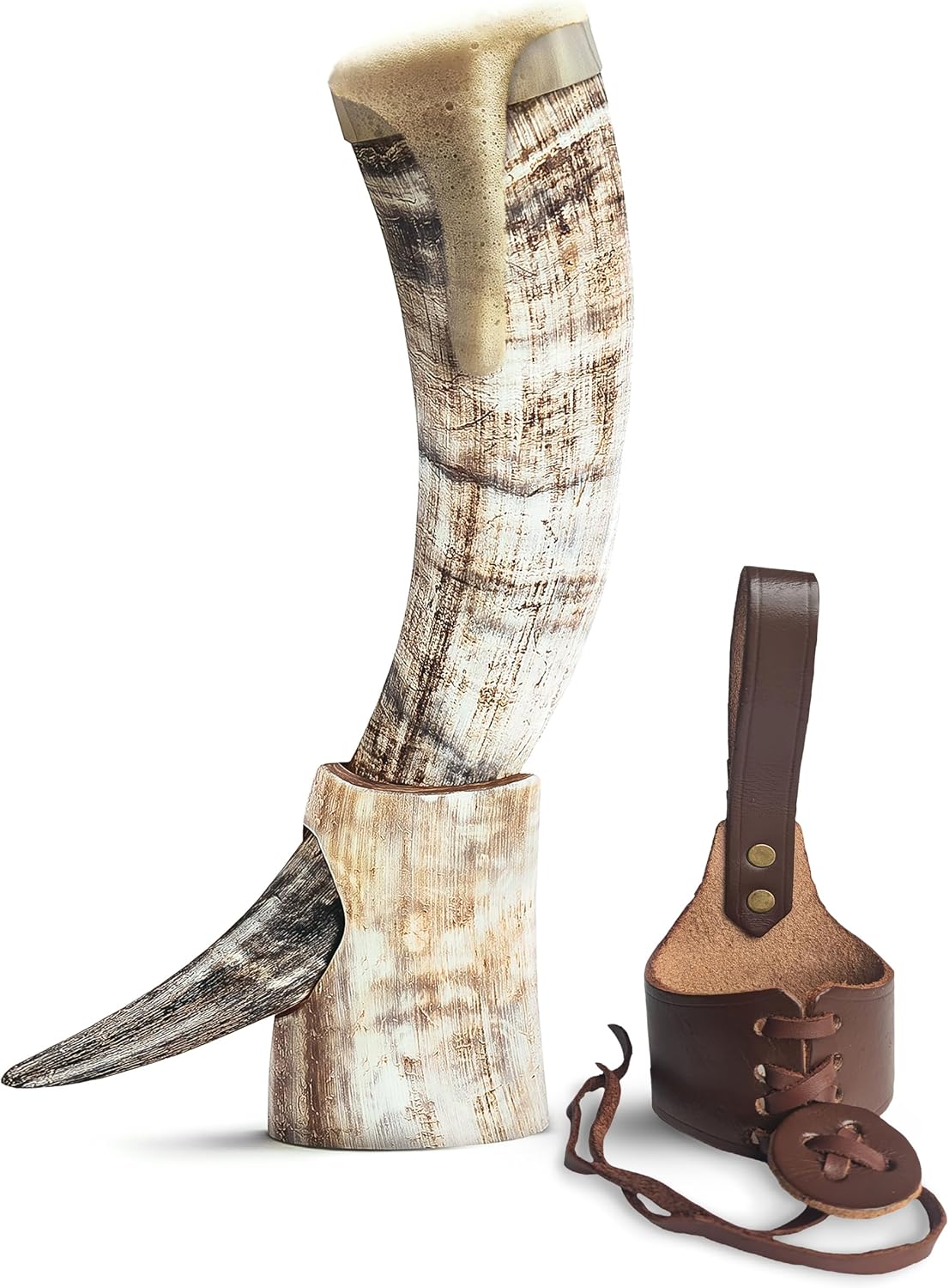 Norse Tradesman 20" Ox-Horn Viking Drinking Horn with Brass Rim