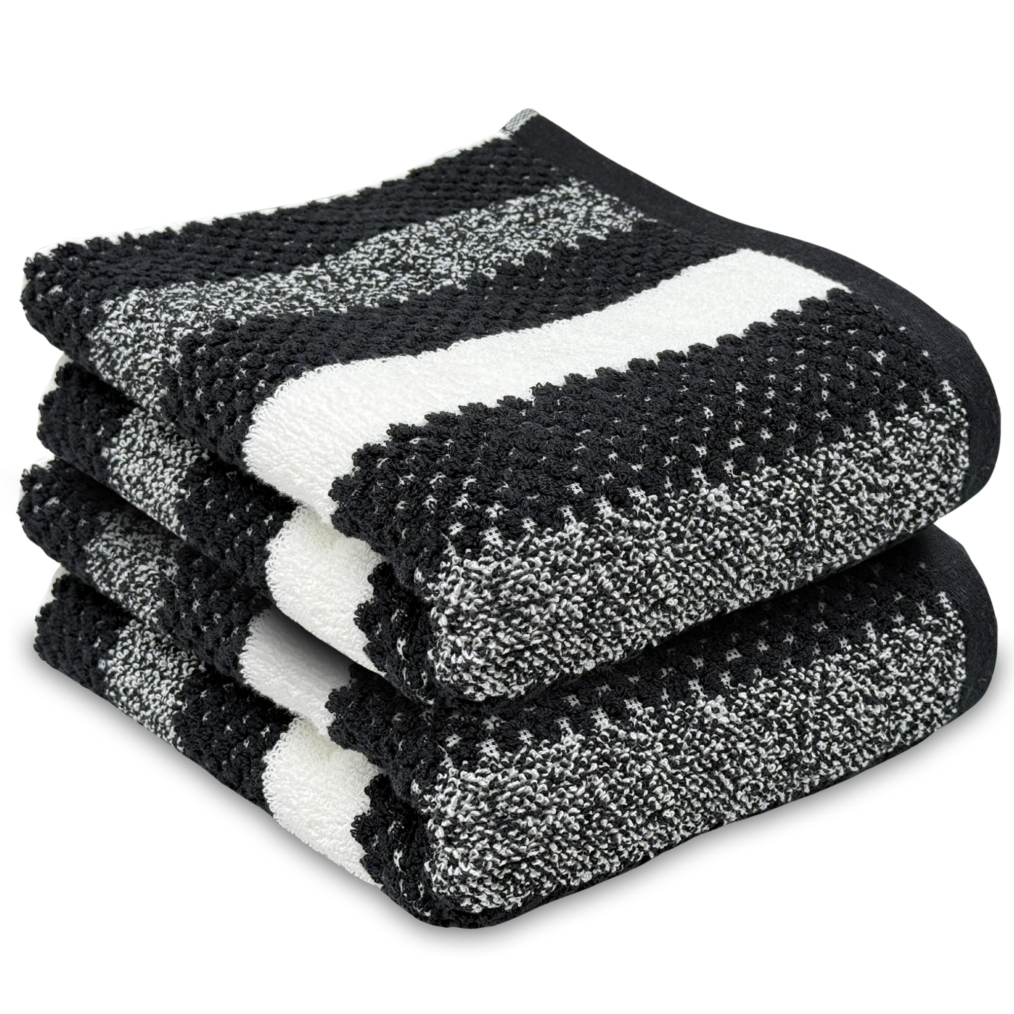 Towelogy® Quick Dry Patterned Hand Towels for Bathroom, Black, 80x50cm