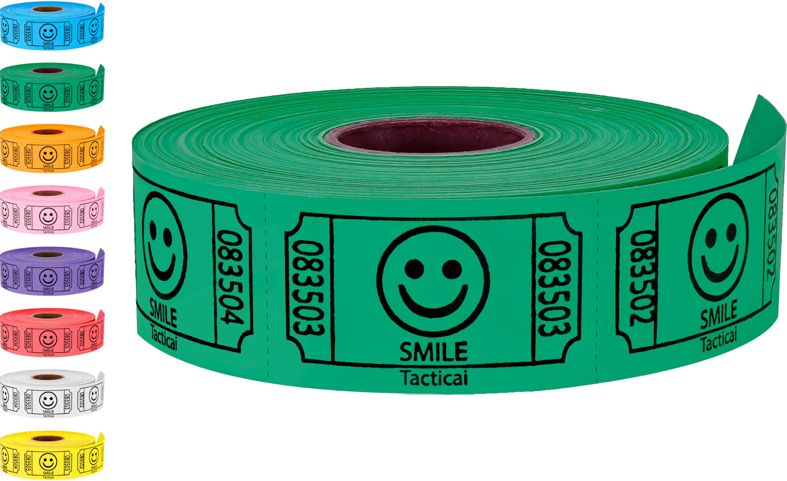 Tacticai 500 Raffle Tickets, Smile, Green (1 of 8 Colors), Single Roll, Ticket for Events, Entry, Class Reward, Fundraiser & Prizes