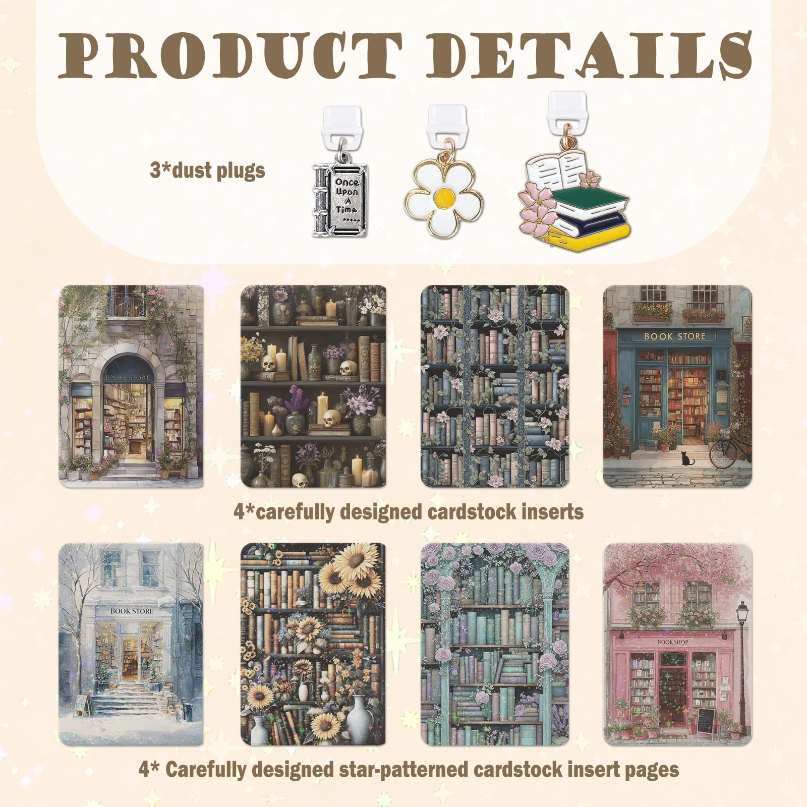 Inserts Cardstock for Clear Case - 11 PCs Book Store Back Skin Decal Card Dust Plug Charms for Kindle Paperwhite 11th 12th Generation 6.8" Accessories for E-Reader Bookish Reader Gifts — view 2