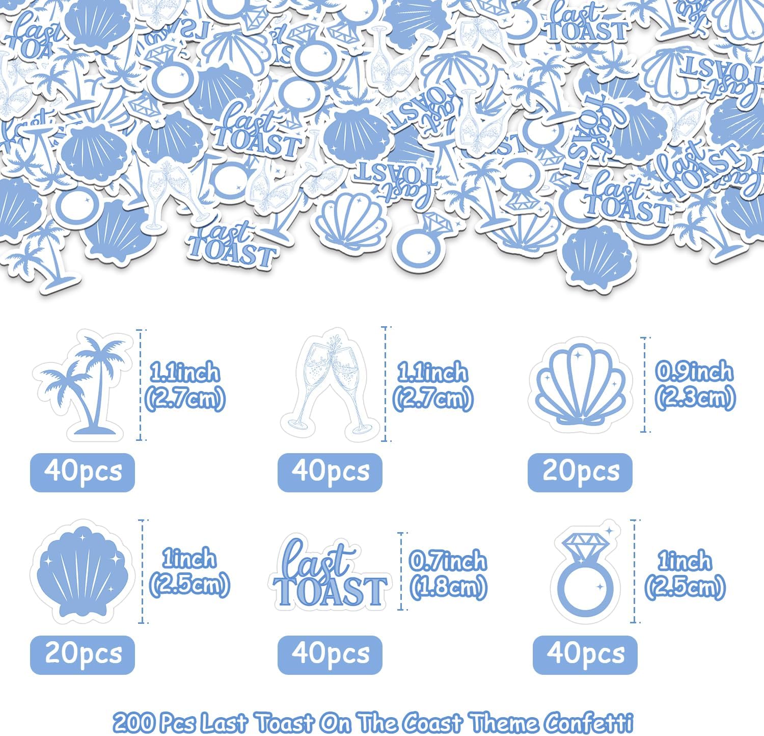 200PCS Last Toast on the Coast Bachelorette Confetti Coastal Bachelorette Bule Scatter Confetti Ring shells Beach Bachelorette Decor For Women Bridal Shower Wedding Bachelorette Party Supplies