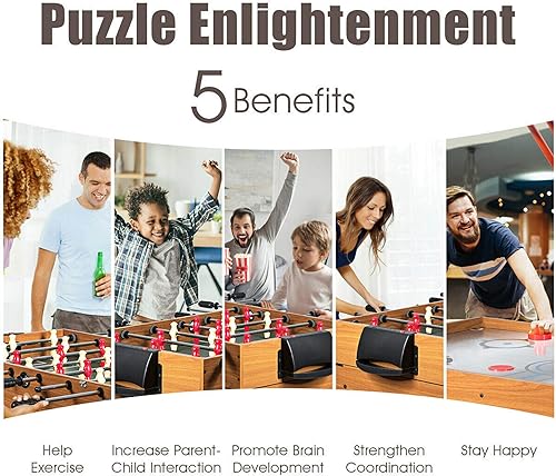 Miniatura 8 de DORTALA Mesa de juego múltiple 3 en 1 de 48 pulgadas, mesa de juego combinada con fútbol, billar, hockey deslizante, divertida mesa de juego de