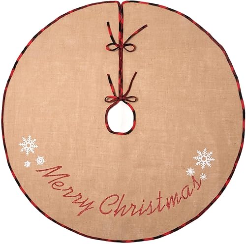 Miniatura 8 de N&T NIETING Burlap Christmas Tree Skirt, 30 Inches Rustic Xmas Tree Skirt for Christmas Decorations, Merry Christmas Tree Ornaments, Holiday Home