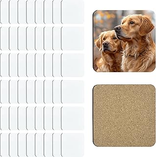 50 Pcs Sublimation Coasters Blanks Cork Back MDF Sublimation Blanks Bulk MDF Subliamtion Product Wood Hardboard Coasters Sublimation Square Coaster Blank 3.93 * 3.93 Inch