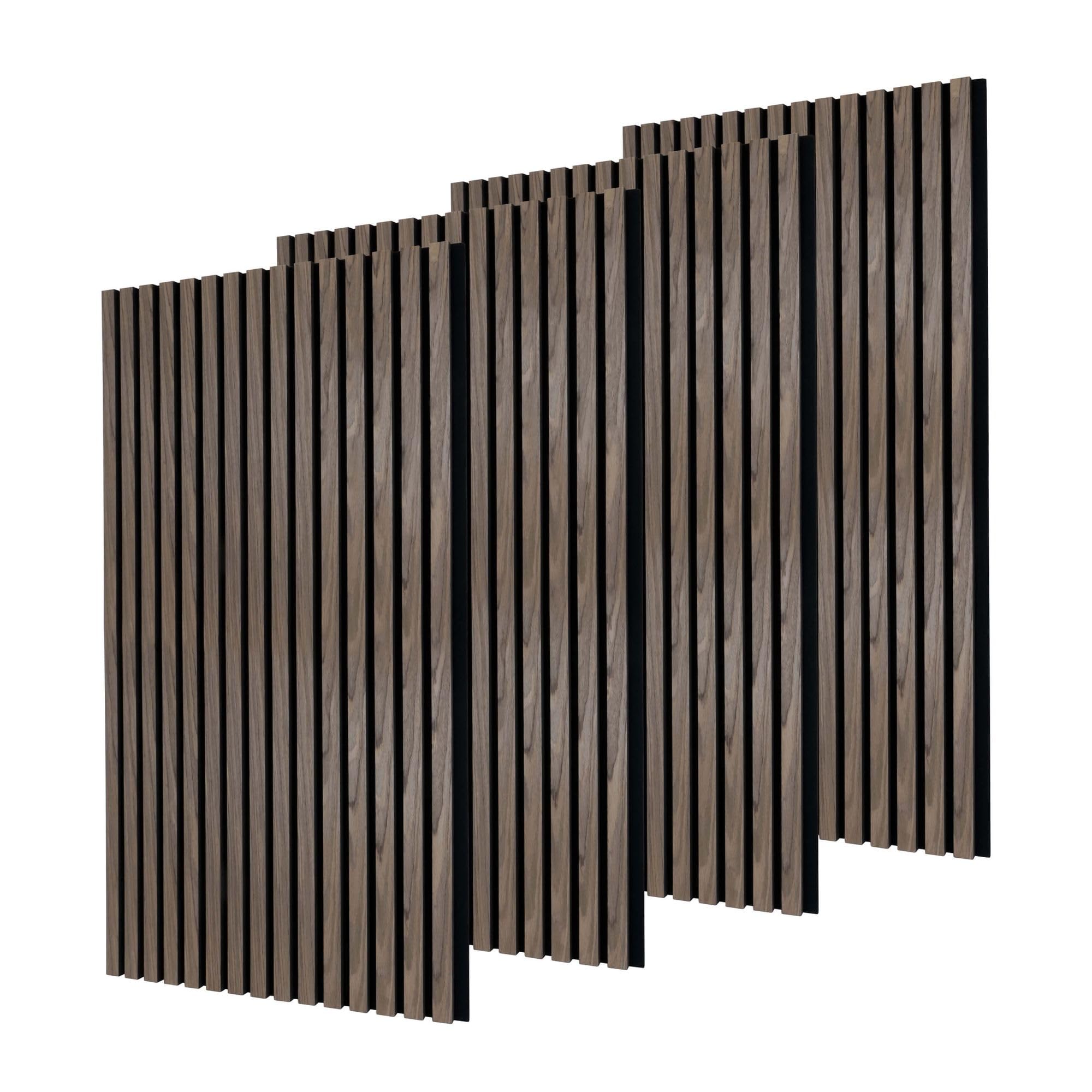 Dalsys Walnut 4X Wooden Acoustic Panels 120 X 60Cm (47.2 X 23.6 In), Wall Cladding, Slatted Sound-Absorbing Wall Panels For Improved Room Acoustics