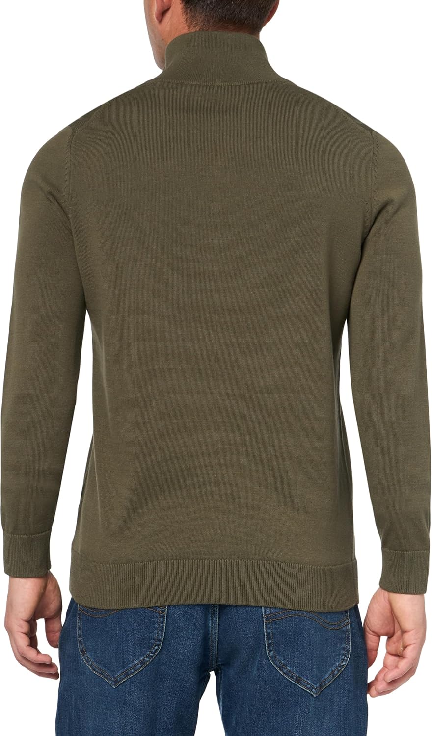 HUGO Men's Quarter Zip Woven Logo Cotton Sweater