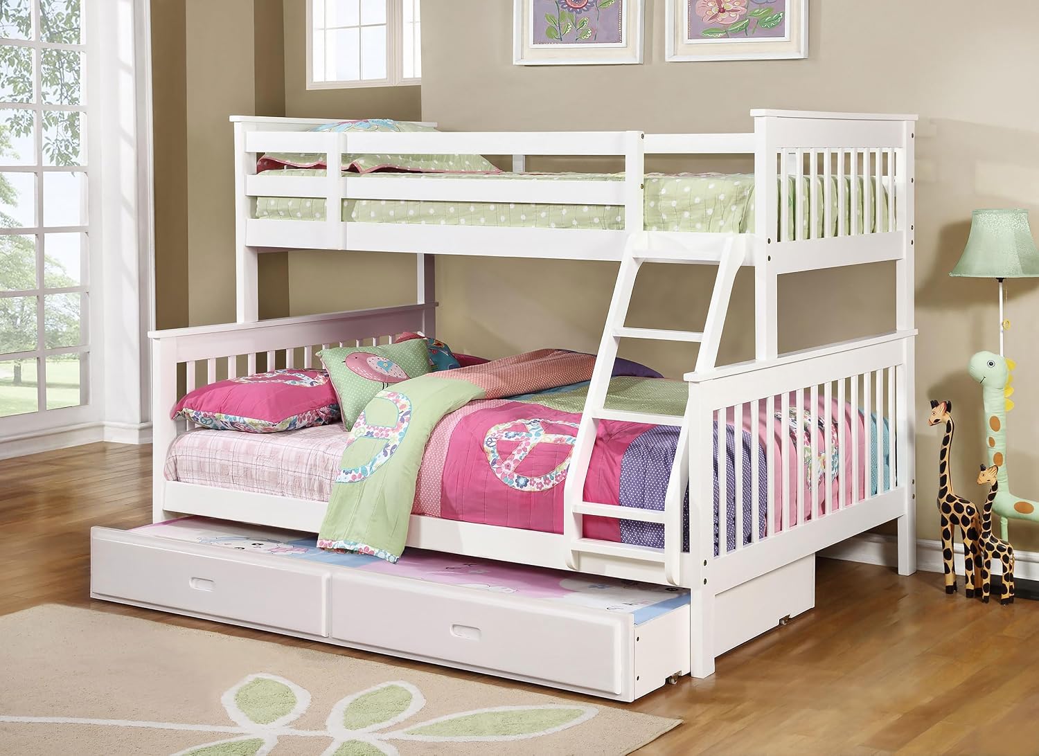 Coaster Home Furnishings - Chapman - Wood Bunk Bed with Solid Pine, Built-in Ladder and Side Guardrails - Bedroom - Twin Over Full Size - White - 460260 | Solid Pine