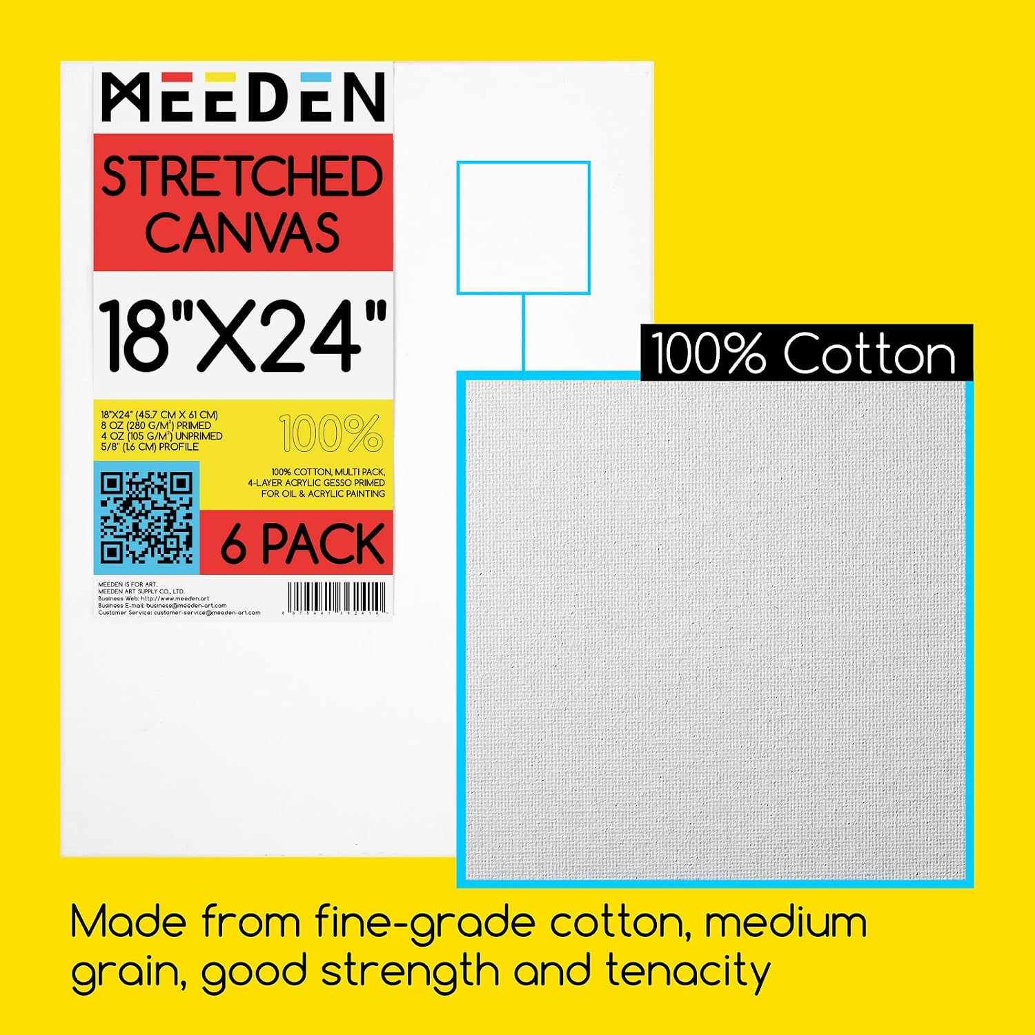 MEEDEN Stretched Canvas, 18 × 24 Inch, Pack of 6, Blank White Canvases for Painting, 100% Cotton, 8 oz Gesso-Primed, Pre-Stretched Canvas for Acrylic Oil Pouring & Airbrushing Painting