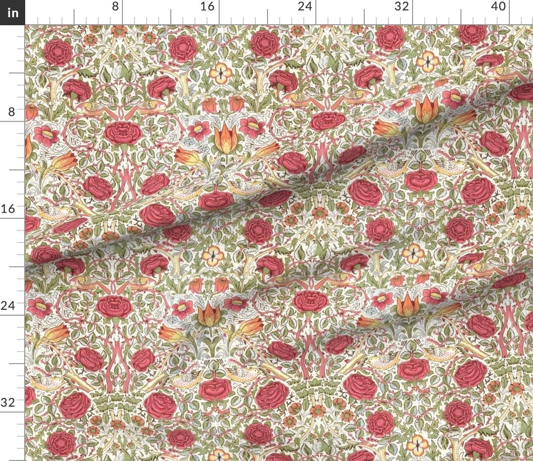 Spoonflower Fabric - Victorian Birds Arts and Crafts William Morris Vintage Floral Printed on Petal Cotton Fabric by The Yard - Sewing Quilting Apparel Crafts Decor